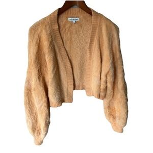 Women's Pretty Garbage Orange Sherbert Open Sweater Size S Fuzzy Rockstar